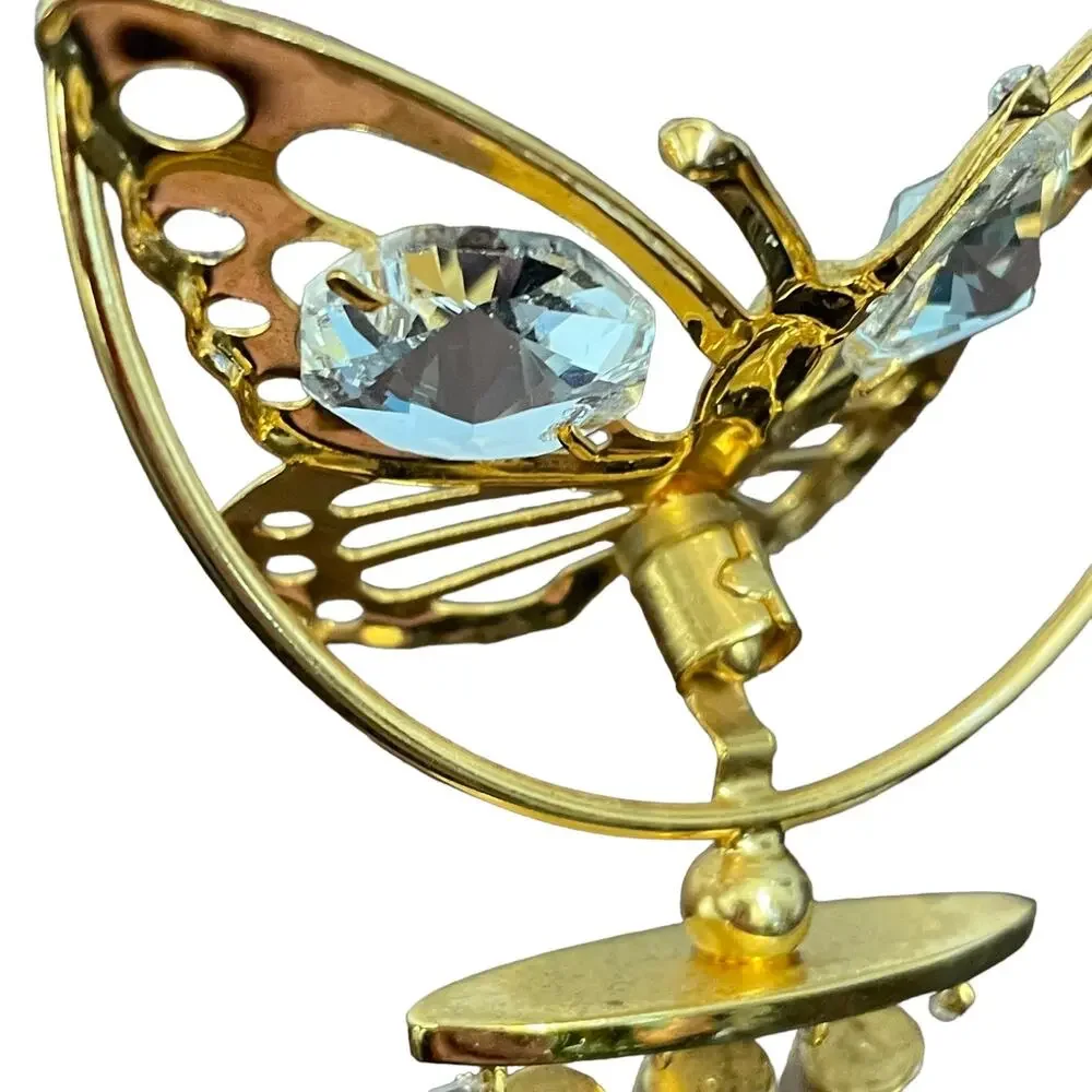 Butterfly Wind Chime Ornament Swarovski Crystal 24k Gold Plated? READ